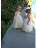 Champagne Sequin Ivory Tulle Knee Length Flower Girl Dress 